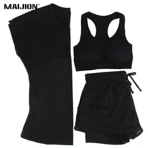 3 Color Women Sport Running Set Yoga T Shirt Tops&Shorts&Bra Set Quick Dry Gym Fitness Yoga Set Workout Sportswear Suit