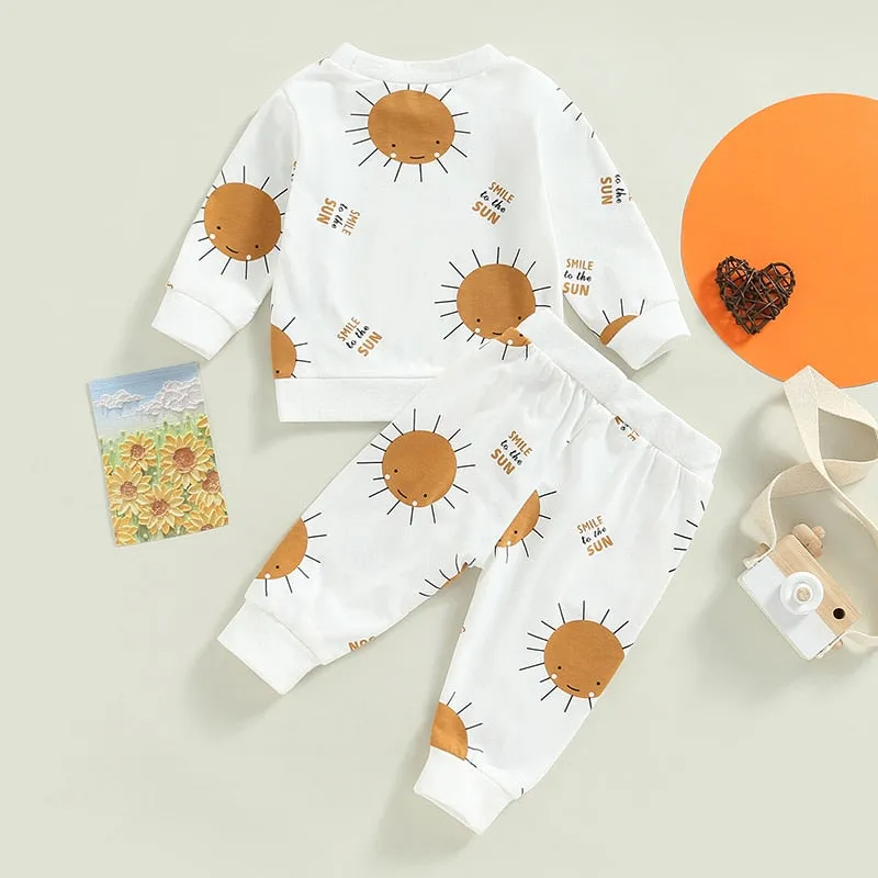 Baby Girl/Boy 2Pcs Long Sleeve Sun Print Outfit Set