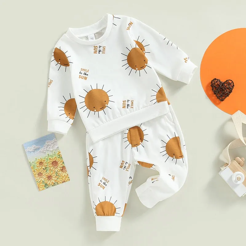 Baby Girl/Boy 2Pcs Long Sleeve Sun Print Outfit Set