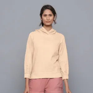 Beige Warm Cotton Flannel Bracelet Sleeve Hoodie Top