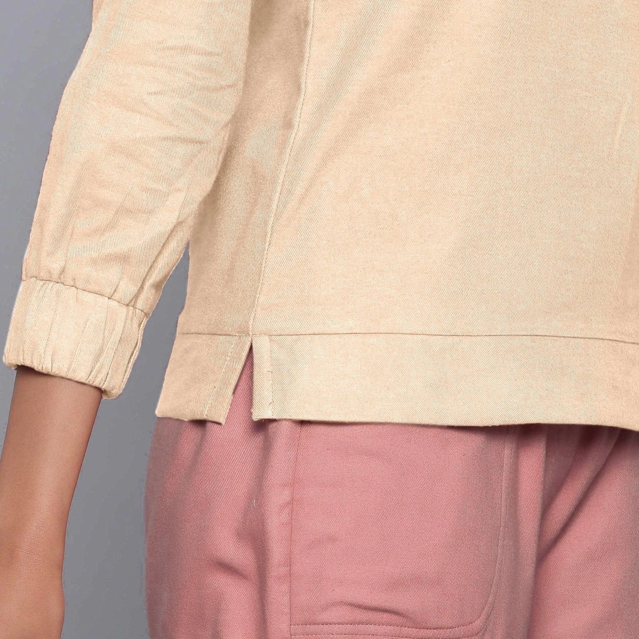 Beige Warm Cotton Flannel Bracelet Sleeve Hoodie Top