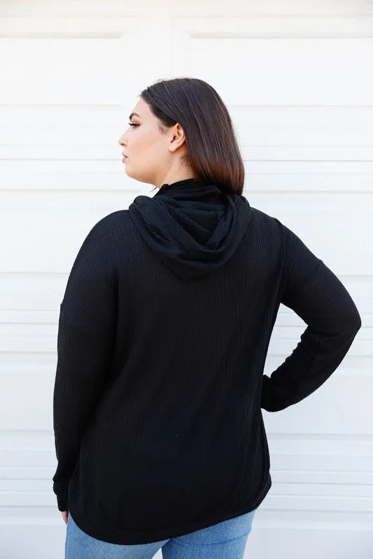 Black Mask Neck Detail Hooded Sweater