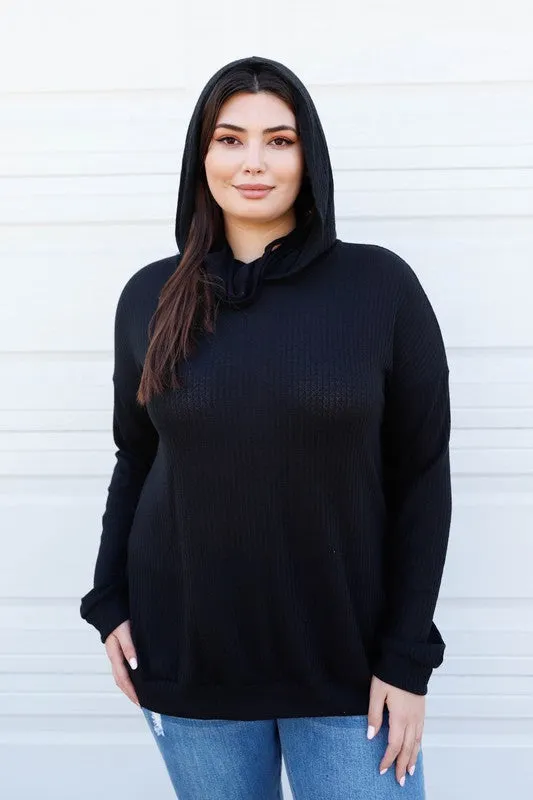 Black Mask Neck Detail Hooded Sweater