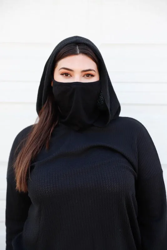 Black Mask Neck Detail Hooded Sweater