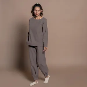 Charcoal Grey Warm Cotton Flannel Round Neck Sweatshirt