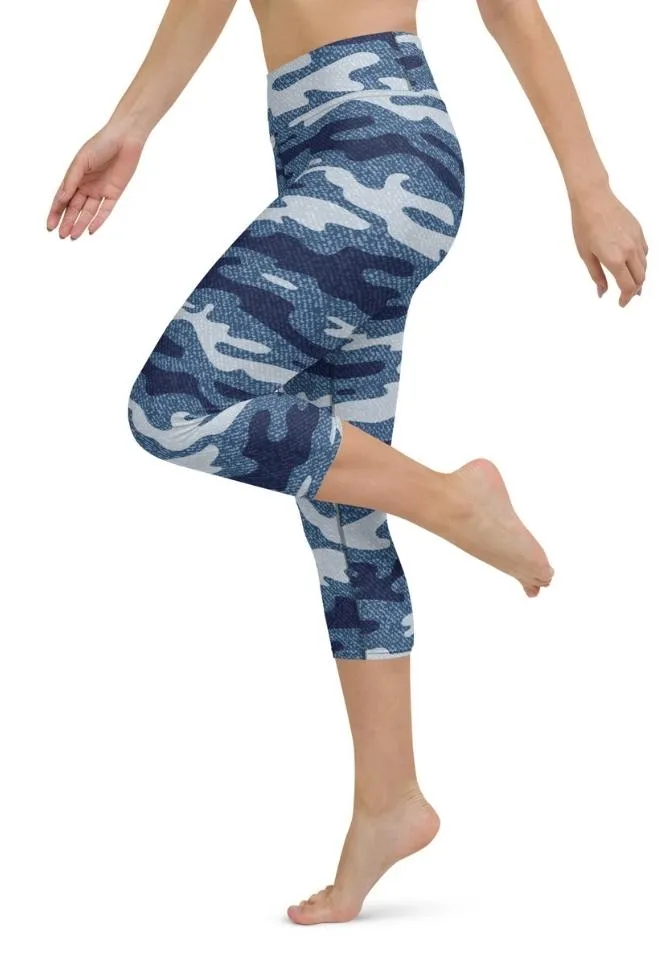 Denim Camo Print Yoga Capris