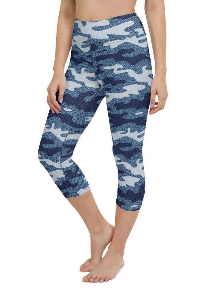 Denim Camo Print Yoga Capris
