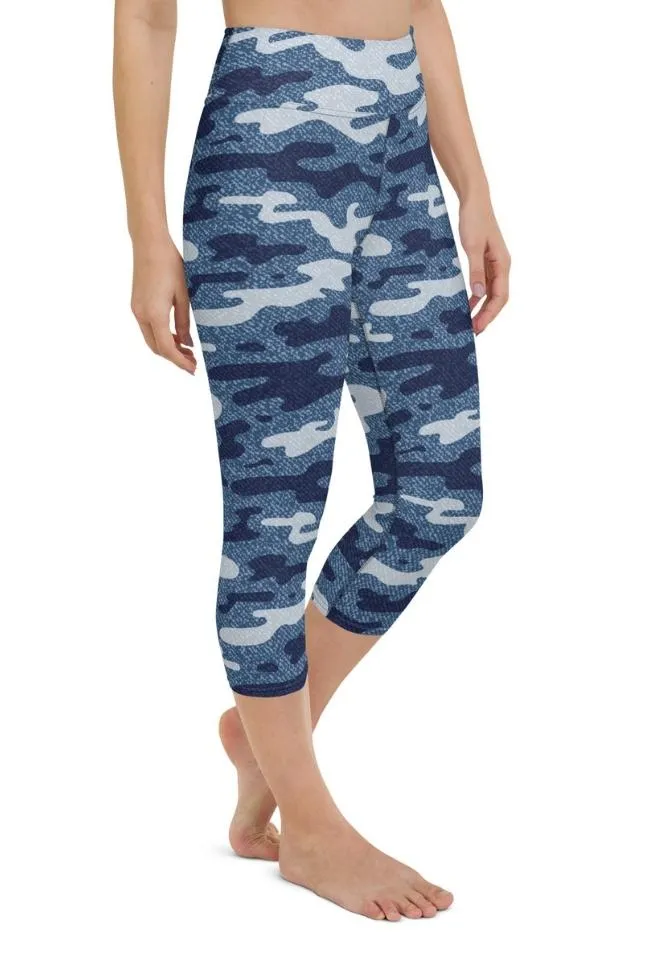 Denim Camo Print Yoga Capris