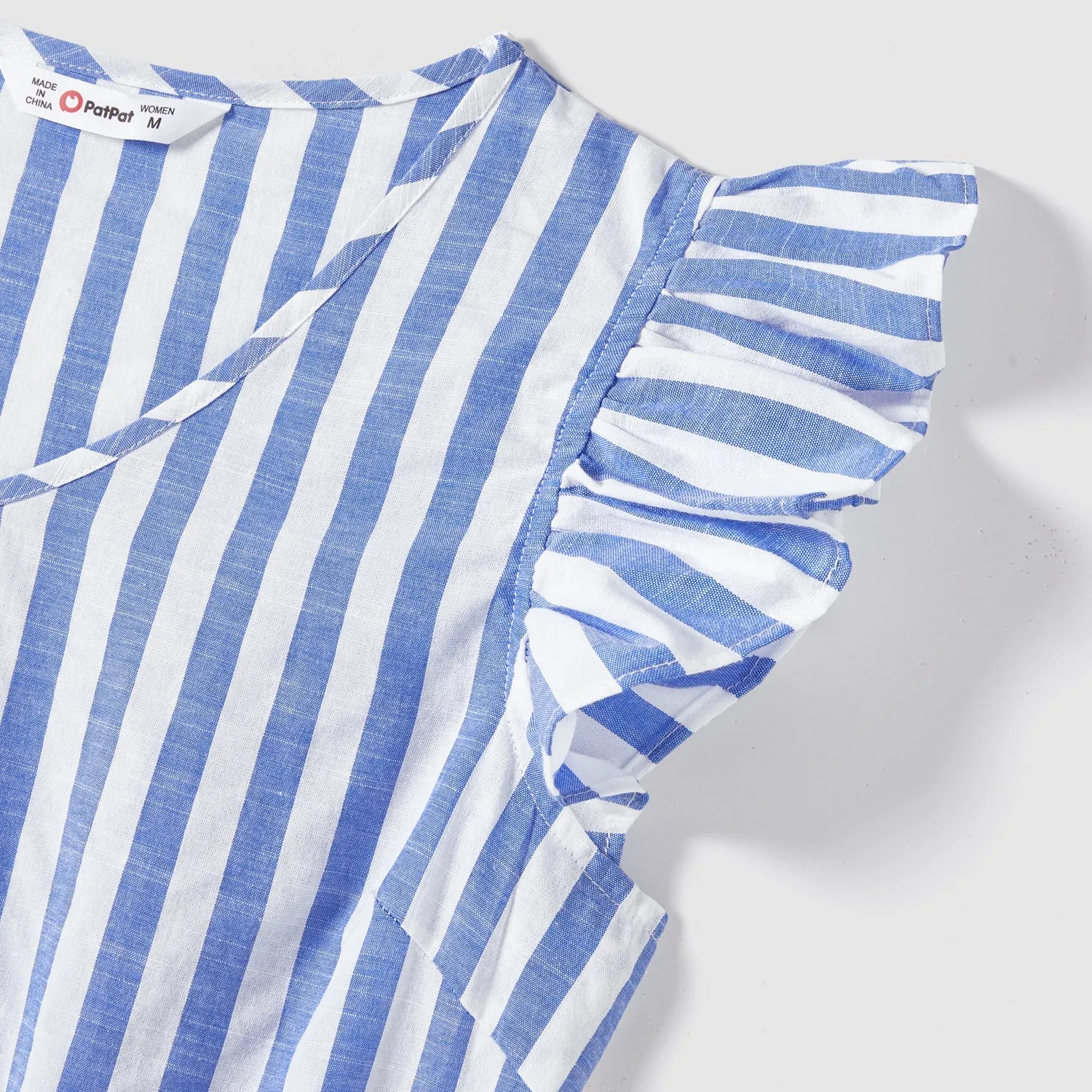 Family Matching Stripe Belted Dresses and 100% Cotton Short-sleeve T-shirts Sets