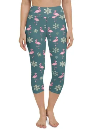 Festive Flamingos Yoga Capris