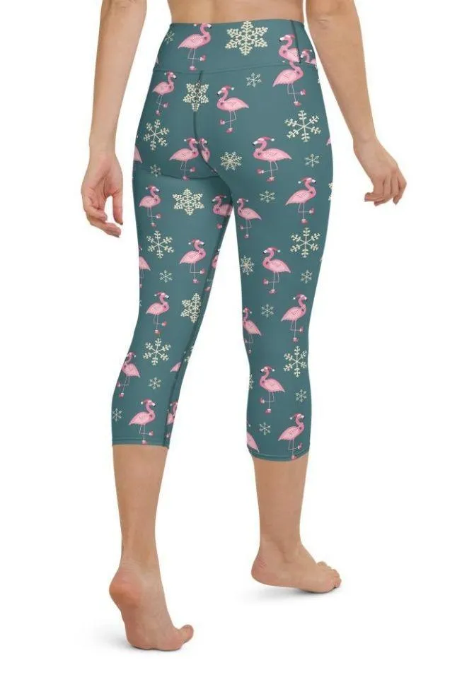 Festive Flamingos Yoga Capris