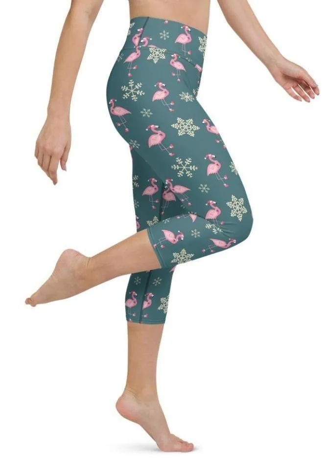 Festive Flamingos Yoga Capris