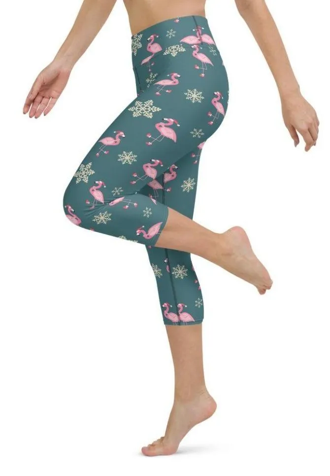 Festive Flamingos Yoga Capris