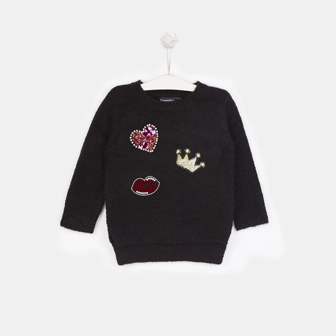 Girls Patches Black Sweater