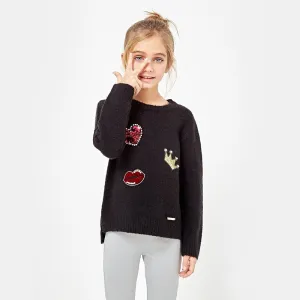 Girls Patches Black Sweater