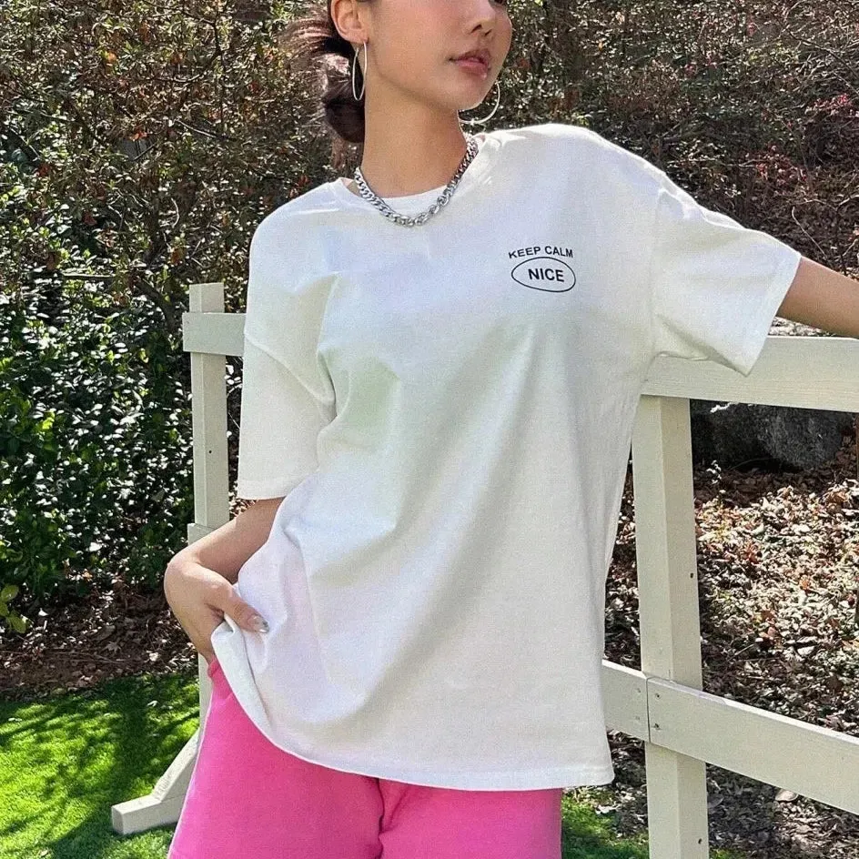 Graphic & Letter Print Crew Neck T-Shirt Women Oversize Cotton Tee for Casual Summer Wear
