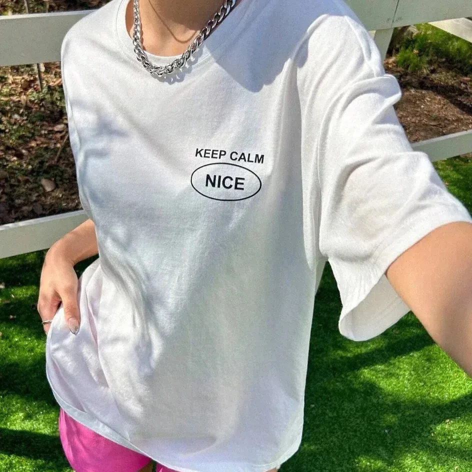 Graphic & Letter Print Crew Neck T-Shirt Women Oversize Cotton Tee for Casual Summer Wear