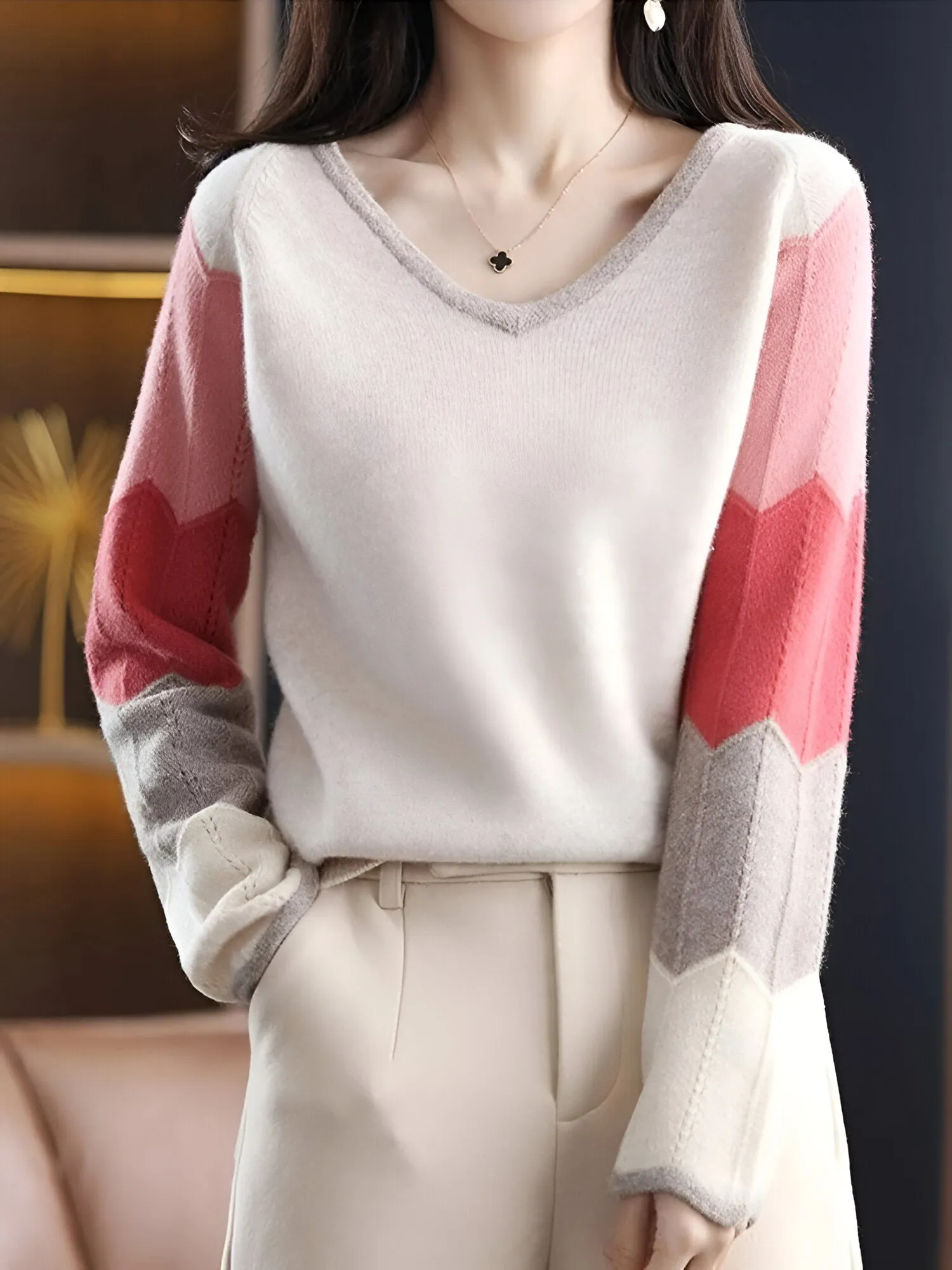 Ivyshape | Comfortable & Stylish Patchwork V-Neck Sweater