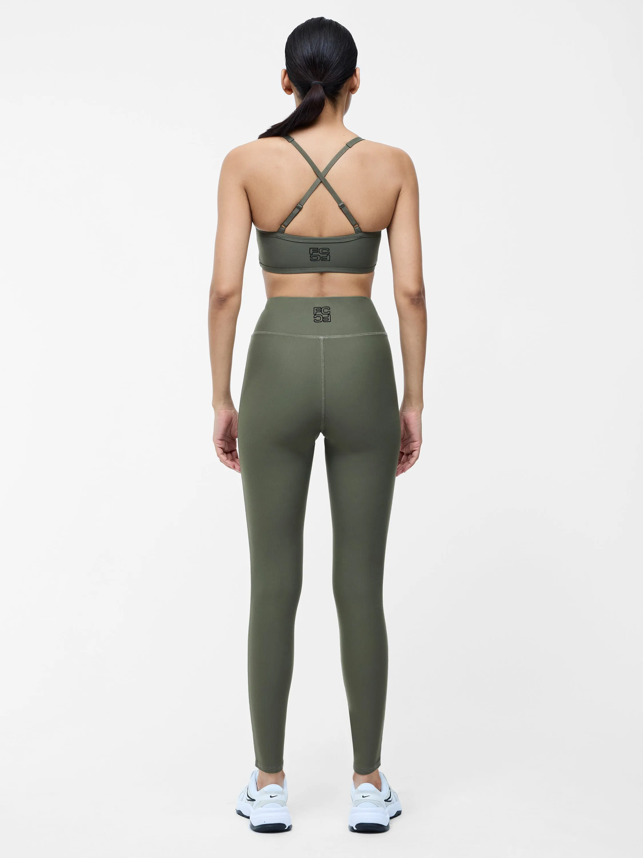 Khaki High-Waisted Crossover Gym Leggings