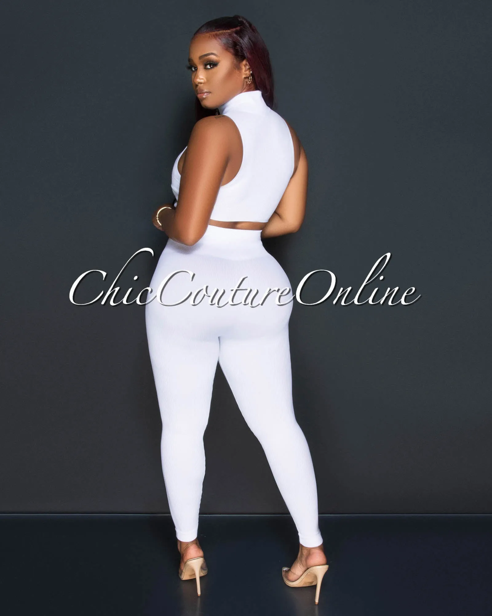 Kristy Off-White Ribbed Crop Top & Leggings Sculpting Set