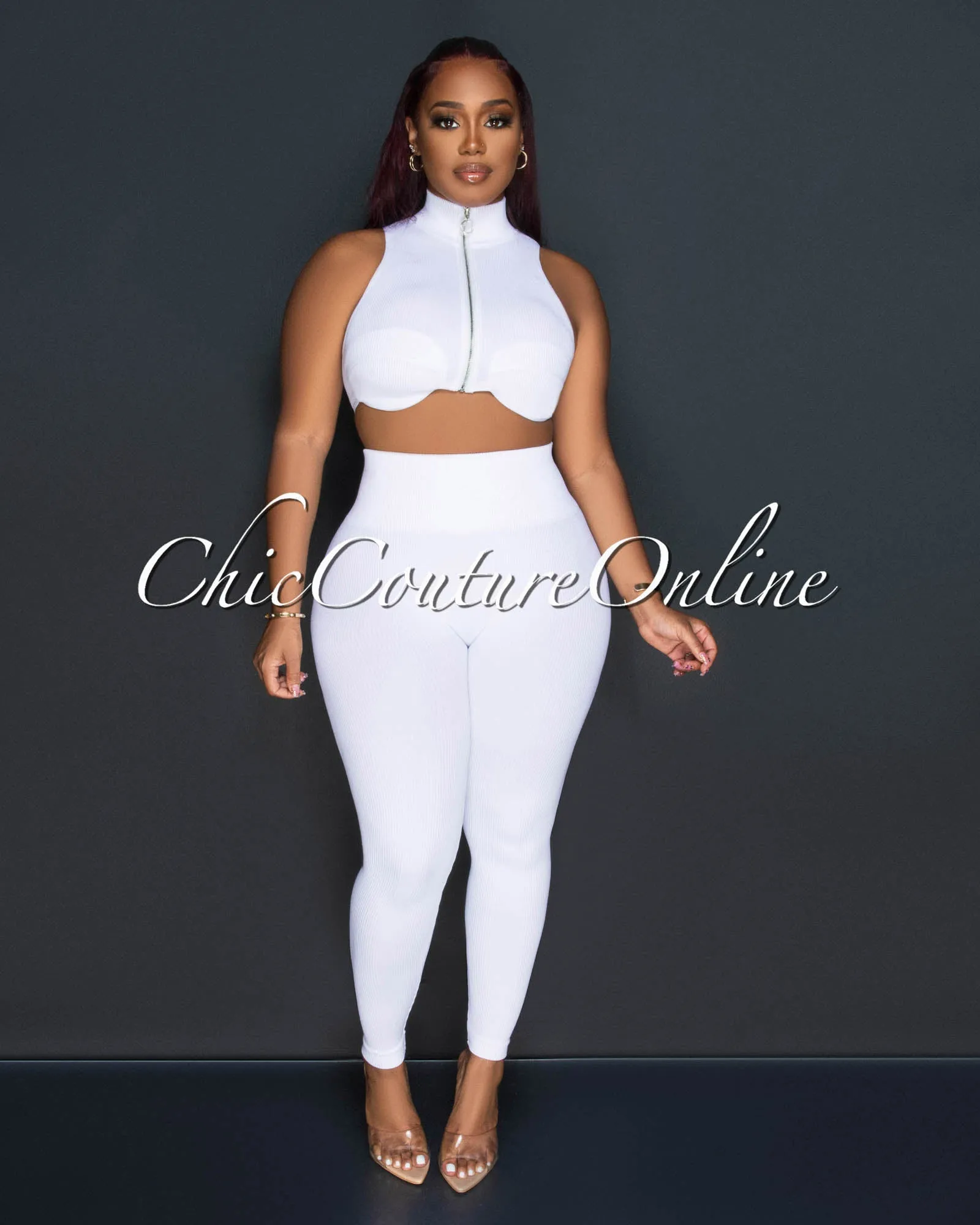 Kristy Off-White Ribbed Crop Top & Leggings Sculpting Set