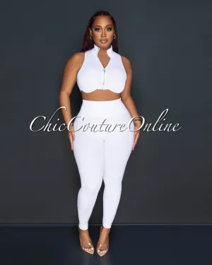 Kristy Off-White Ribbed Crop Top & Leggings Sculpting Set