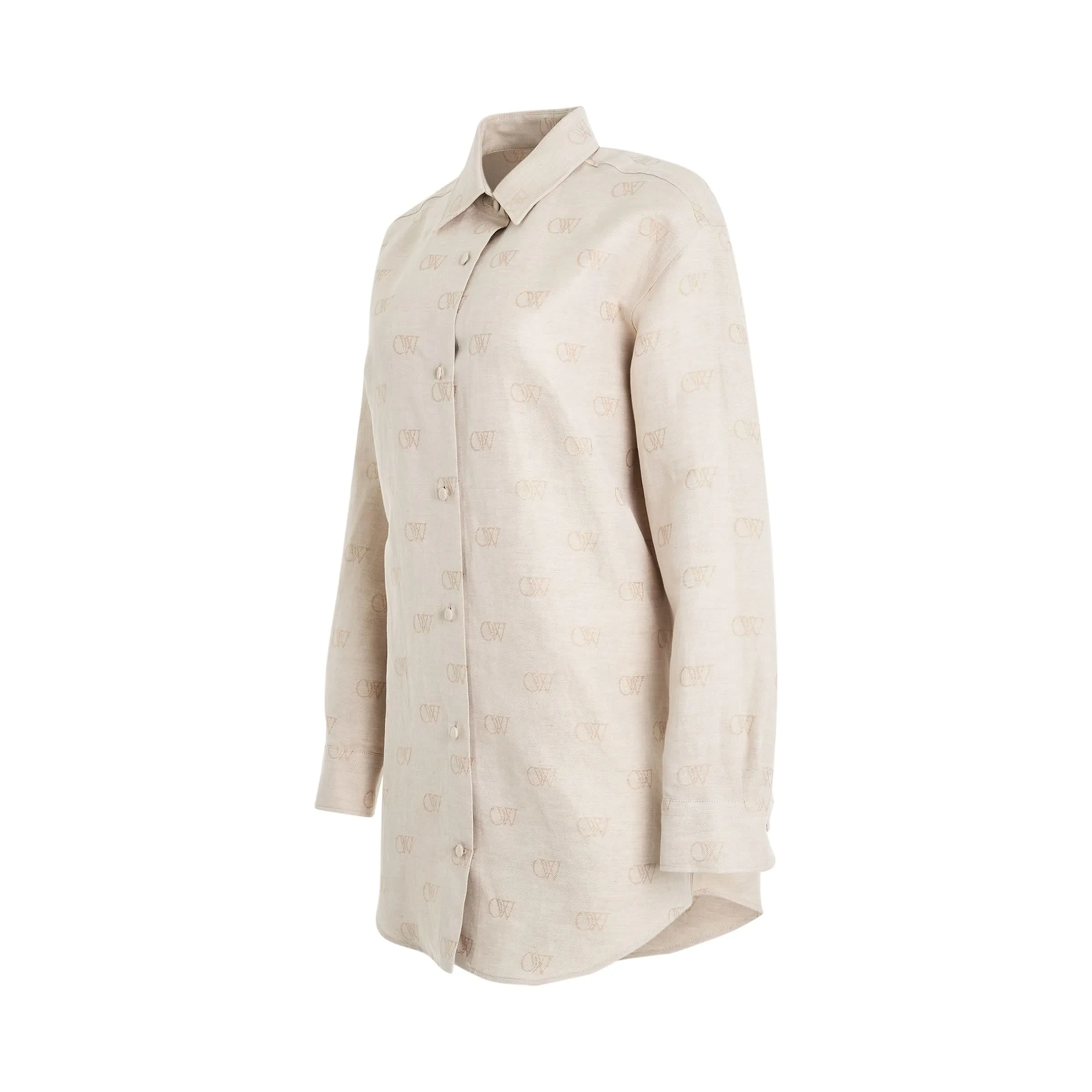 Linen Jacquard Overshirt in Cream