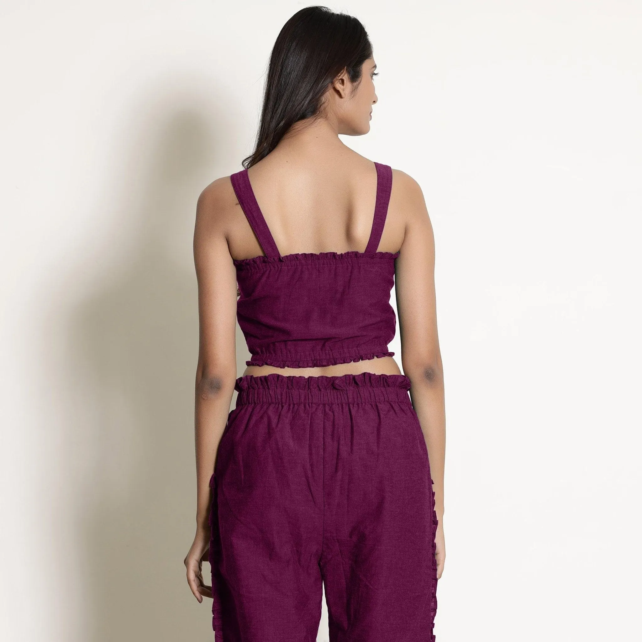Magenta Warm Cotton Frilled Bustier Crop Top