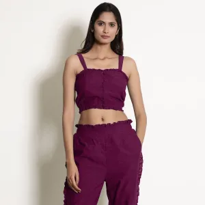 Magenta Warm Cotton Frilled Bustier Crop Top