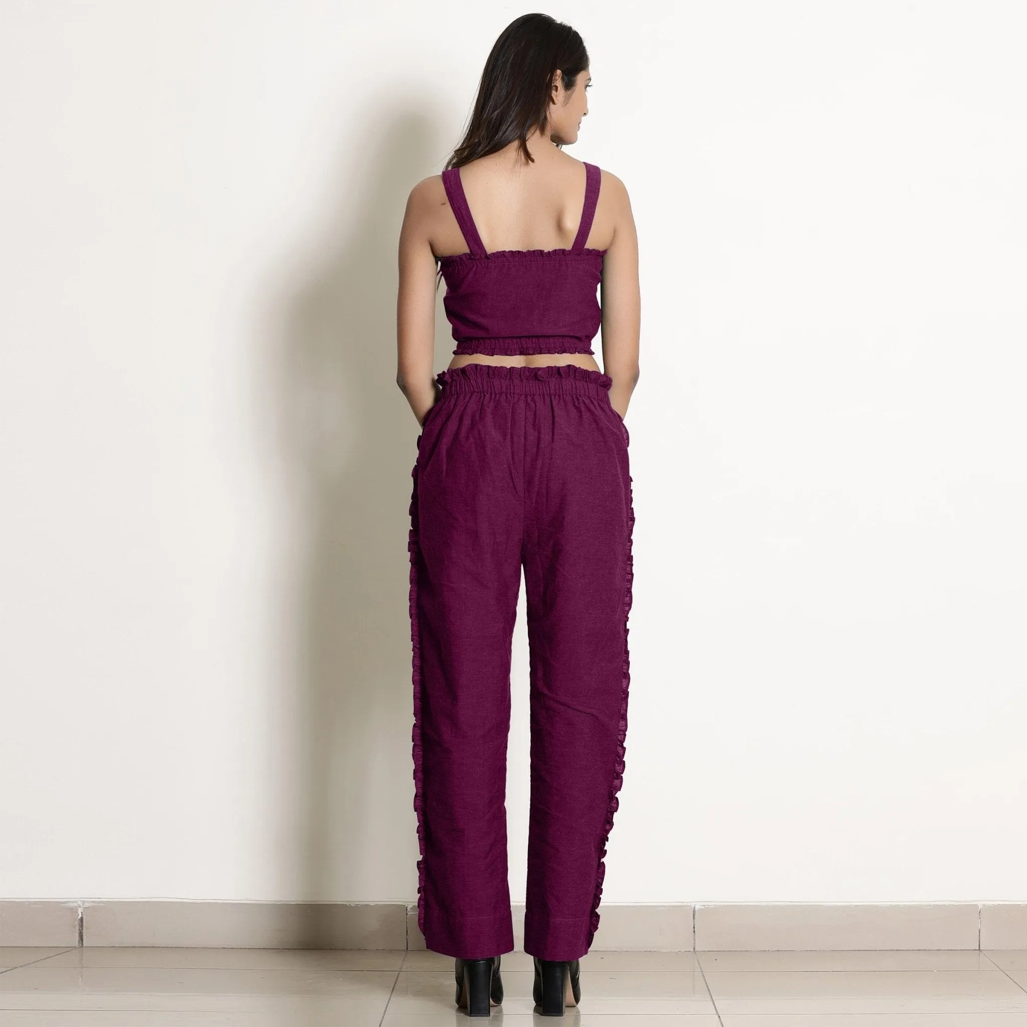 Magenta Warm Cotton Frilled Bustier Crop Top
