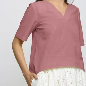 Magenta Yarn Dyed Cotton V-Neck High-Low Top