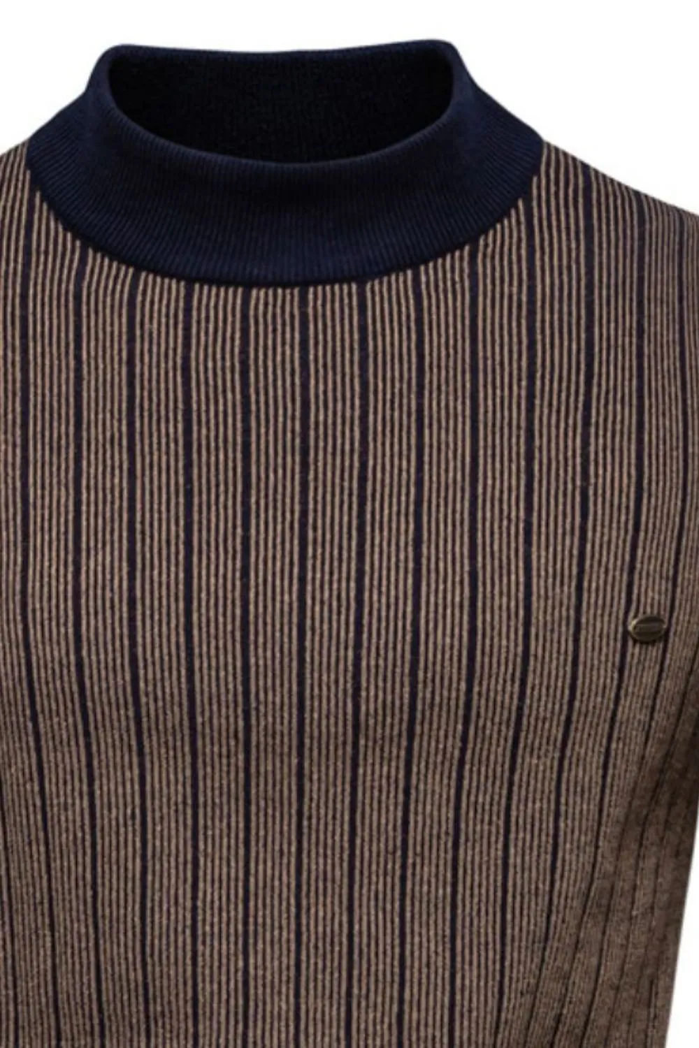 Men's Mock Neck Contrast Striped Sweater