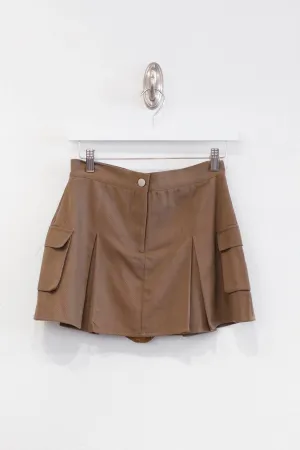 Mocha Pleated Cargo Skort With Pocket Details - DM