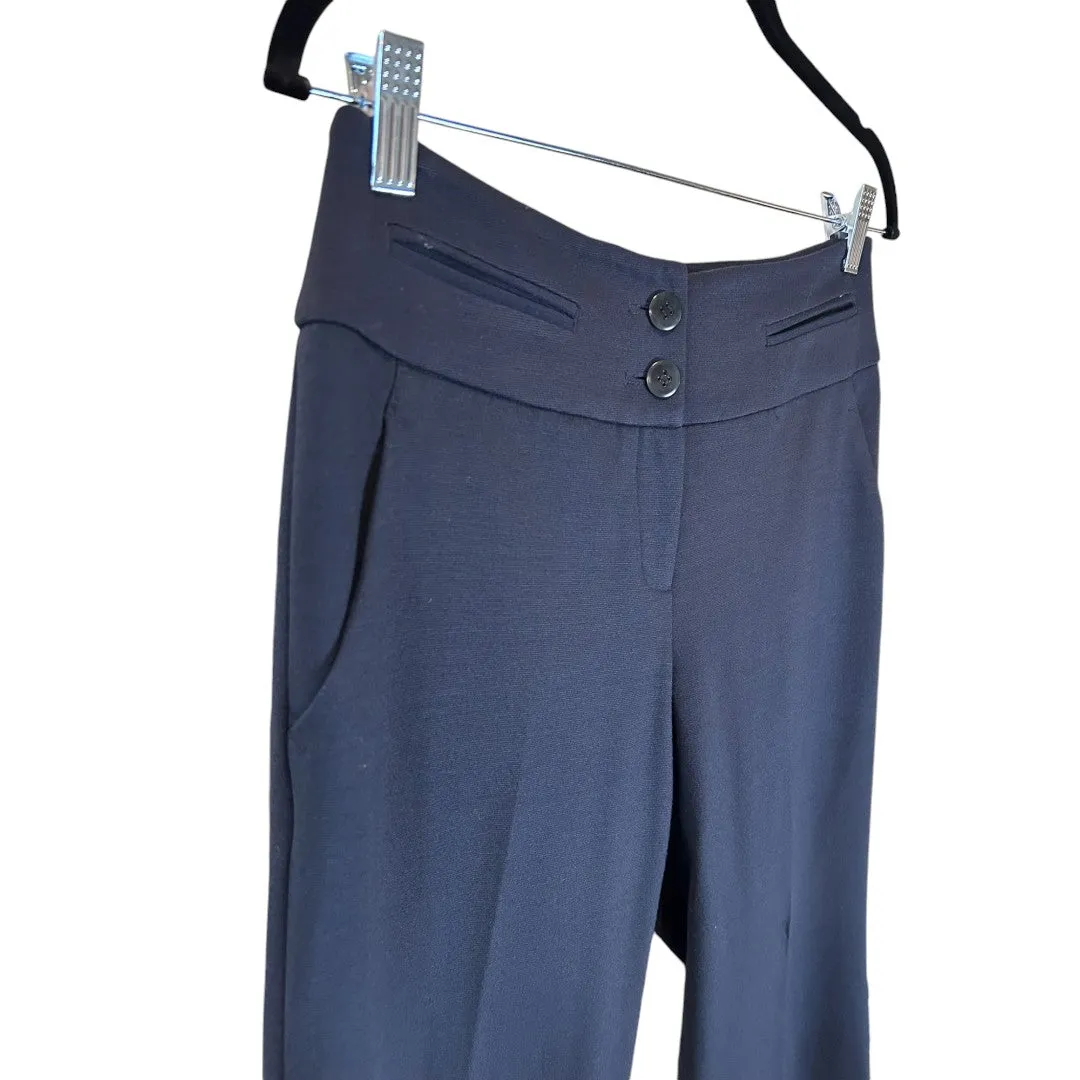 Navy Blue Professional Dress Pants with Button Detail