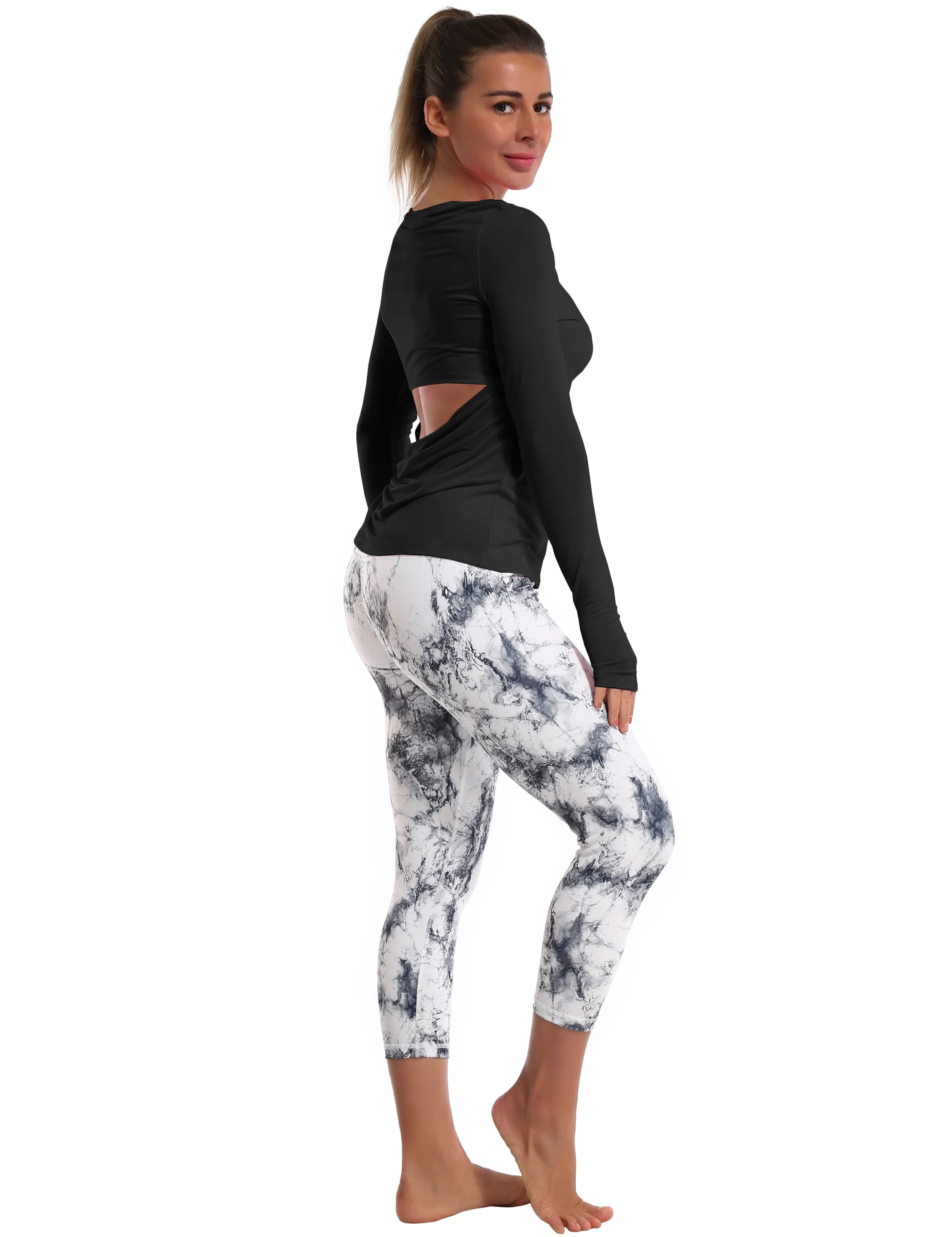 Open Back Long Sleeve Tops black_Tall Size