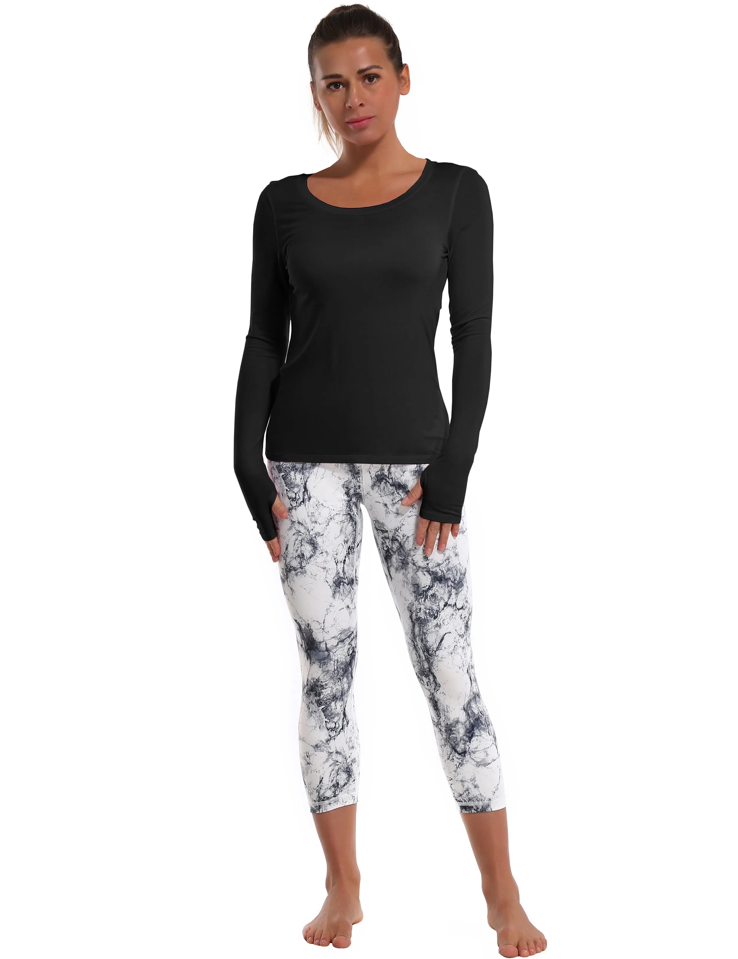 Open Back Long Sleeve Tops black_Tall Size
