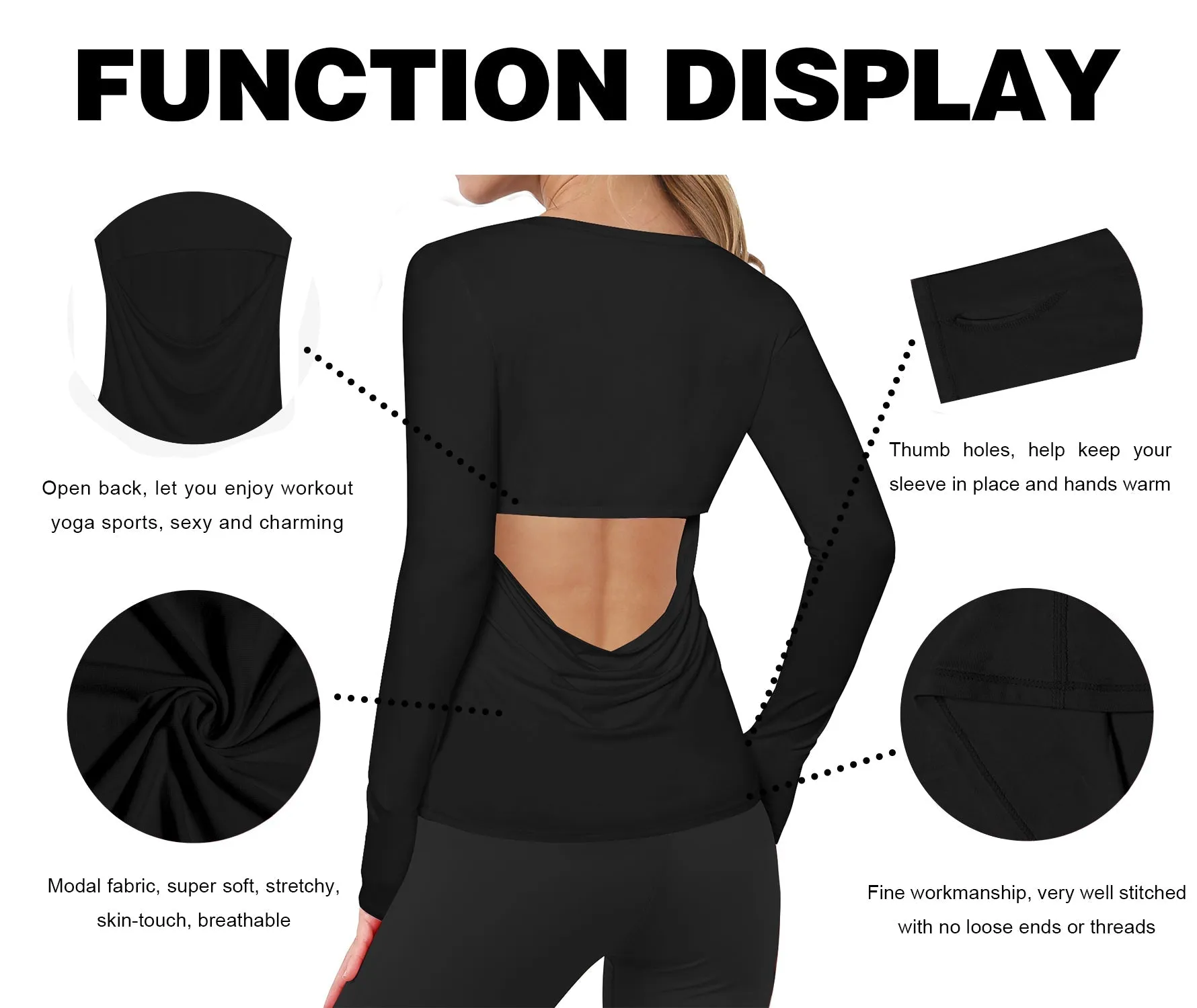 Open Back Long Sleeve Tops black_Tall Size