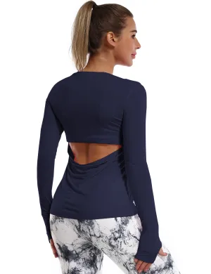 Open Back Long Sleeve Tops darknavy_Jogging