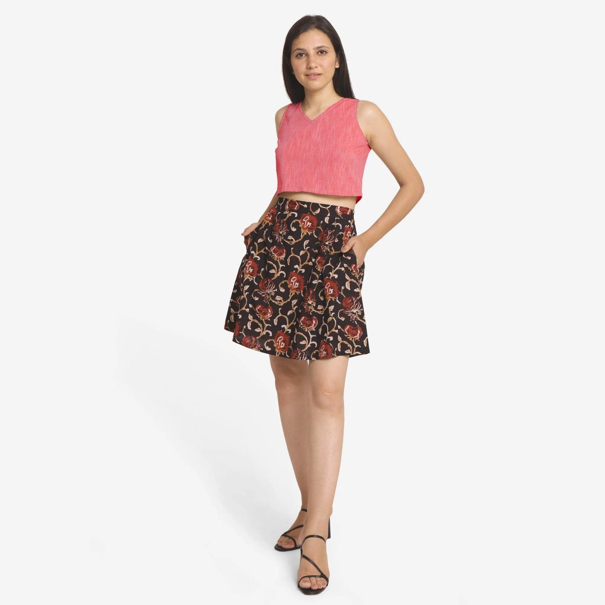 Pink Yarn Dyed 100% Cotton Sleeveless Crop Top