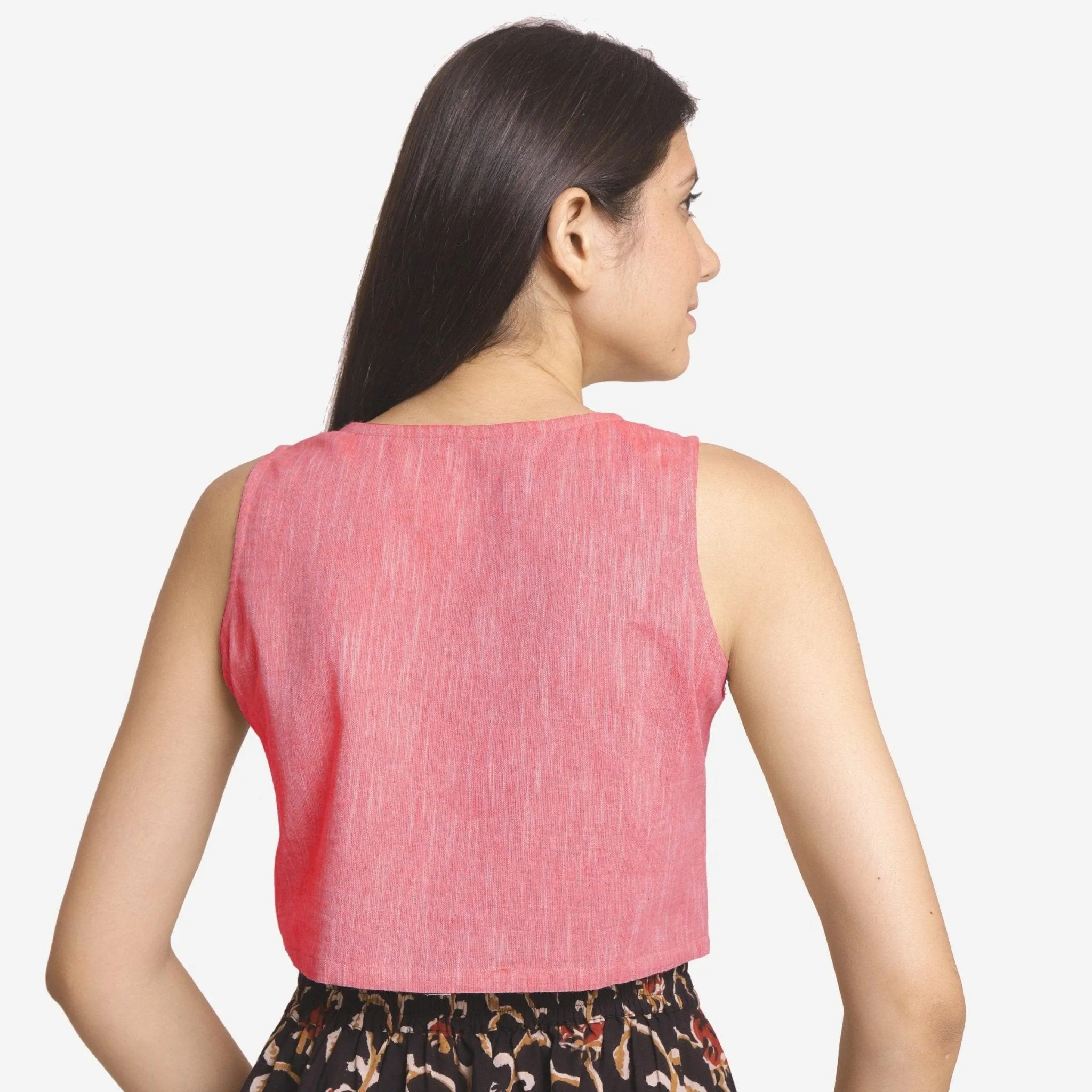 Pink Yarn Dyed 100% Cotton Sleeveless Crop Top
