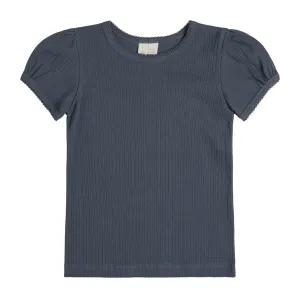 Pointelle Tee in Storm Blue by Little Cotton Clothes - Last One In Stock - 3-4 Years