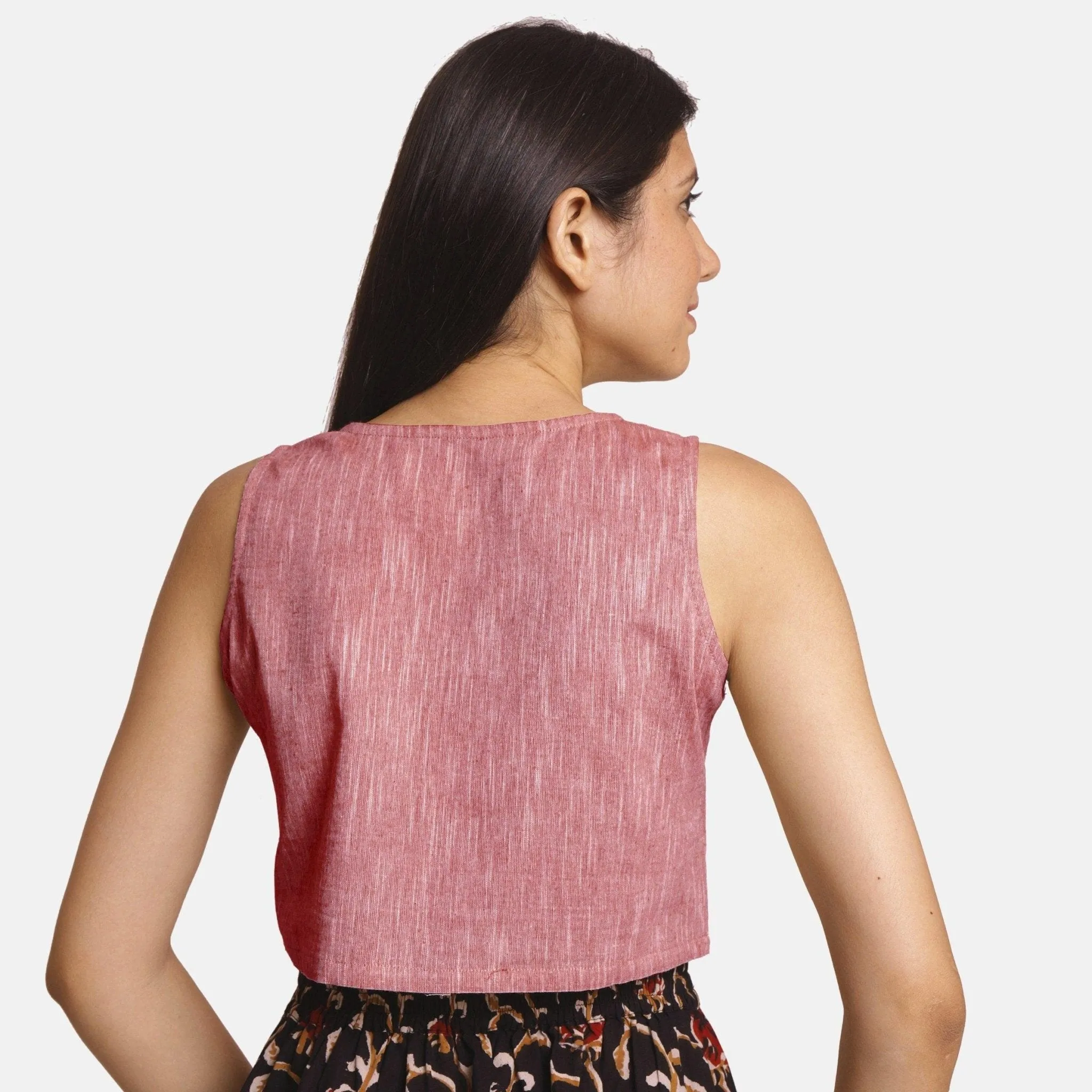 Purple Yarn Dyed Cotton Sleeveless Crop Top