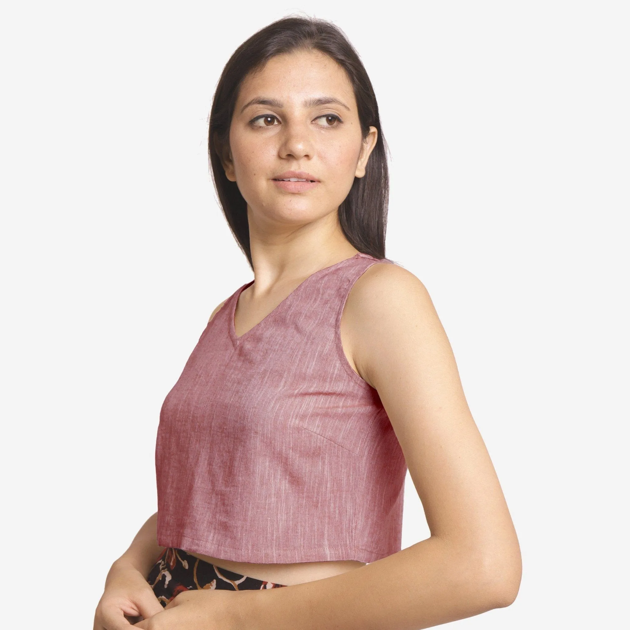 Purple Yarn Dyed Cotton Sleeveless Crop Top