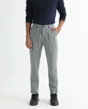 Rare Rabbit Men's Chamer Grey Solid Mid-Rise Regular Fit Cavalry Trouser