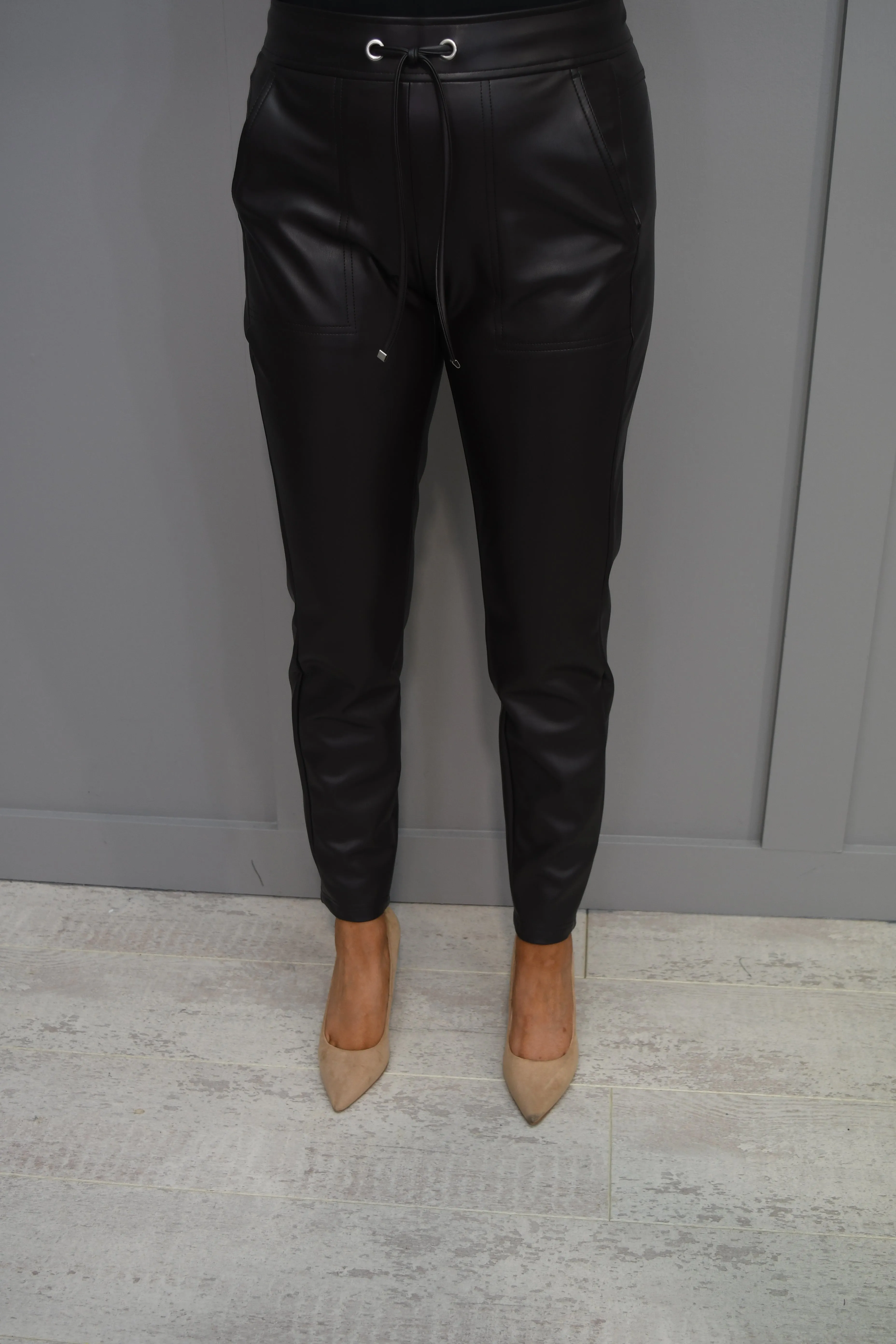 Robell Hygge Chocolate Brown Leatherette Trousers-53470 60042 39