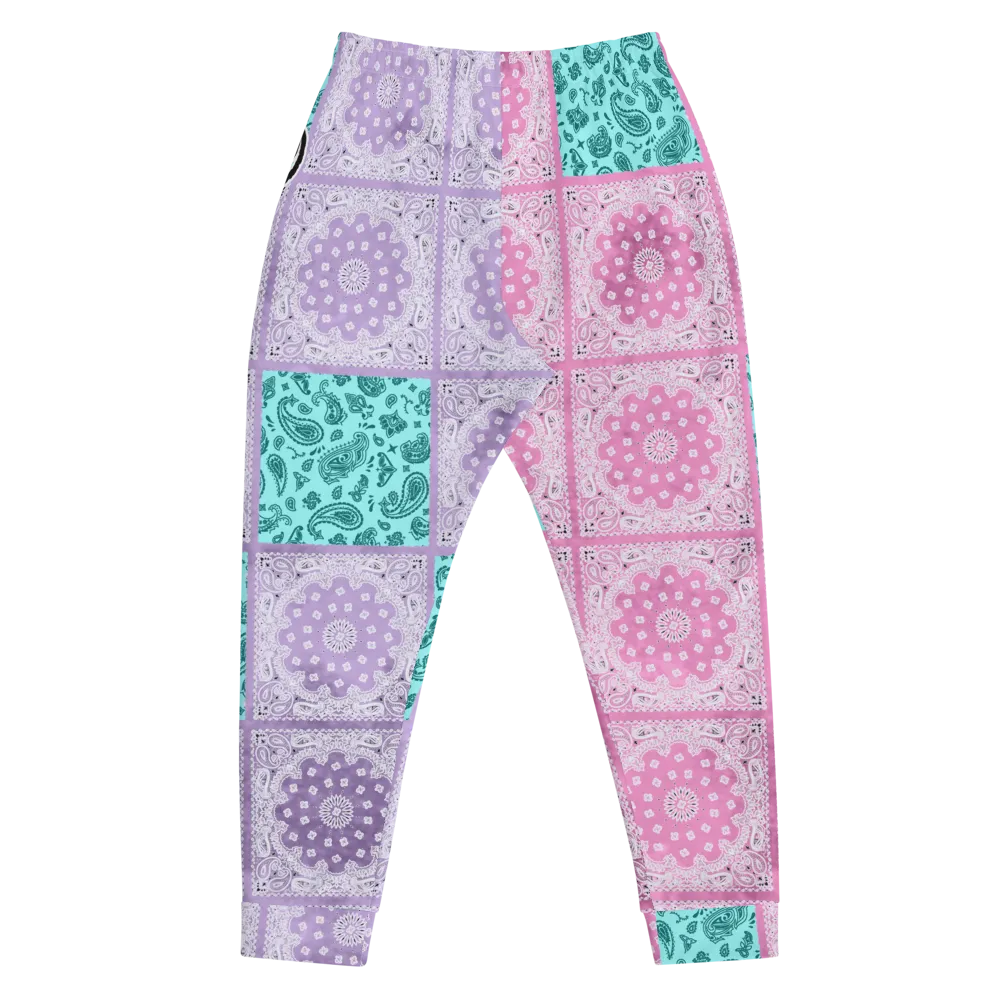 ROYAL ICONIC | Bandana Flag Patchwork Tie Dye Acid Wash Aether Pour Unisex Jogger Sweatpant HueMan Gang Half N' Half Pink Purple
