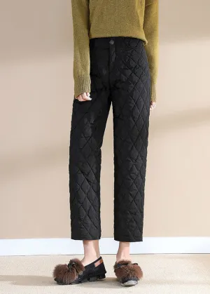 Simple Black Button fashion Straight Winter Pants