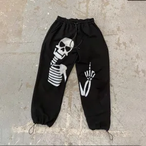 Skull performance art print casual sports trousers