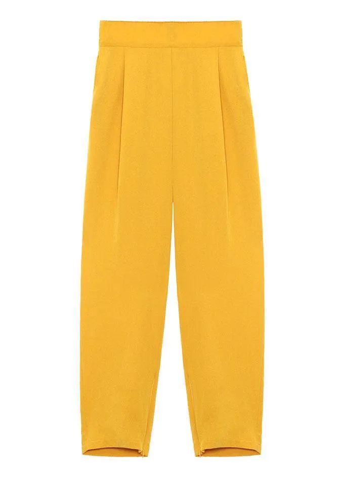 Unique Yellow High Waist Pockets Harem Pants
