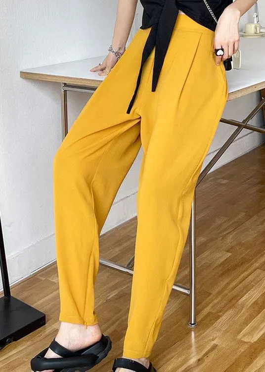 Unique Yellow High Waist Pockets Harem Pants